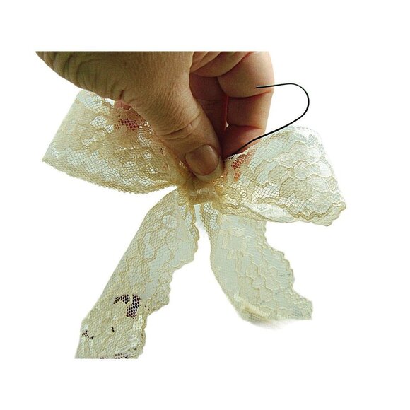 Lace Bows Christmas Wedding & Party Decorations 48 Pieces Burgundy Off White - Picture 3 of 4